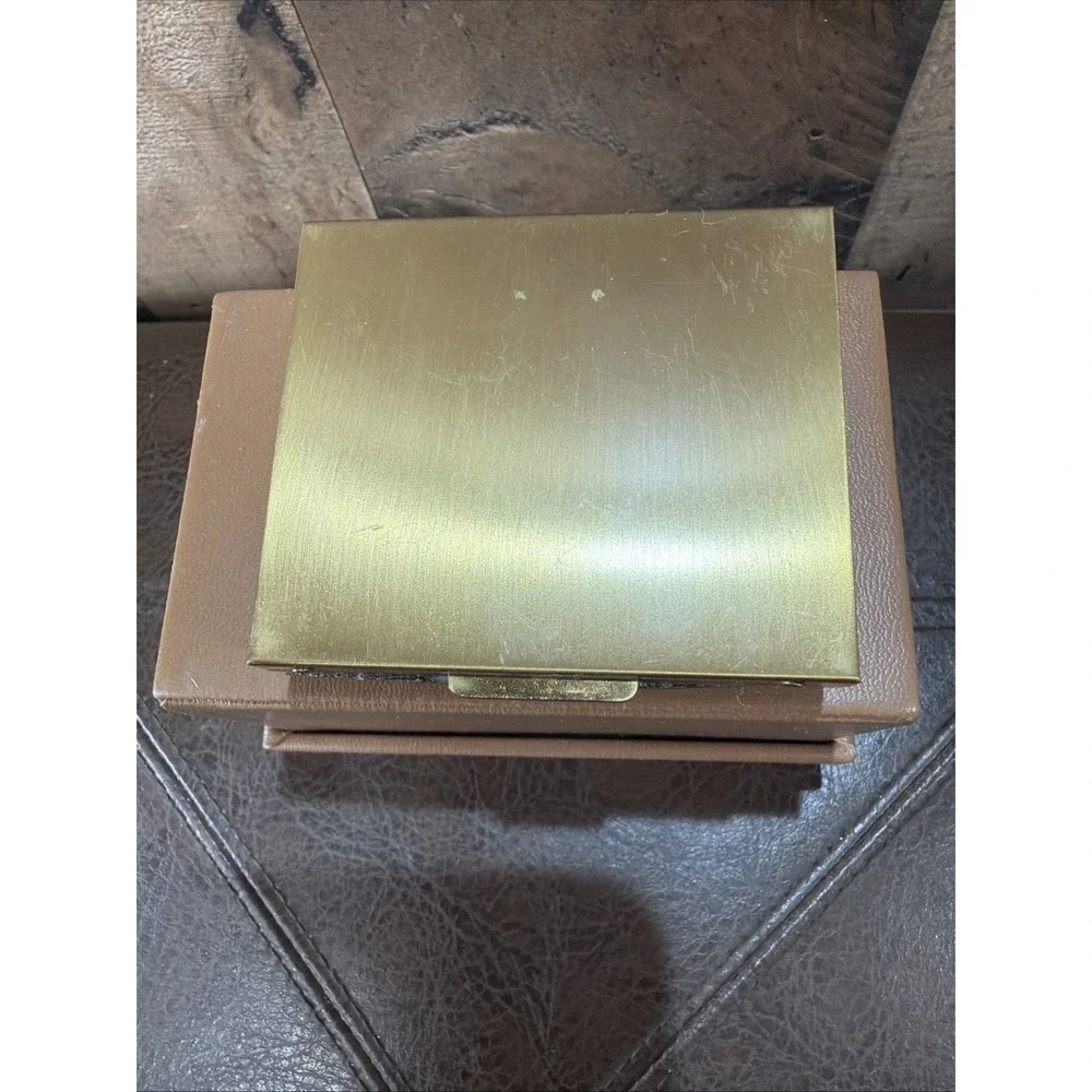 Jeweled Powder Compact Case Gold Brass Faux Turquoise 1950s SF Co 5th Ave Vtg